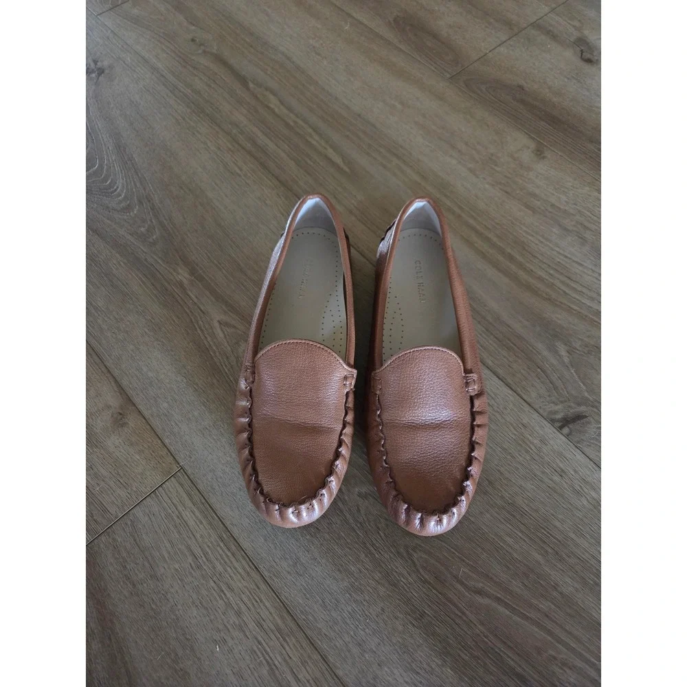 Cole Haan Womens Cognac Pebbled Leather Pinch Driving Loafers W13572 Size 7.5B